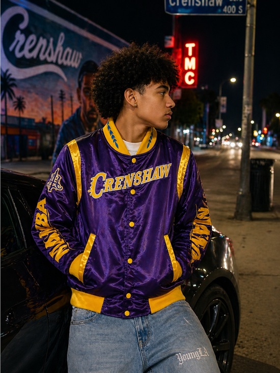 Headgear Classics Other - Youth Crenshaw Satin Varsity Jacket Purple Gold Mamba 8 24 Teen Size M